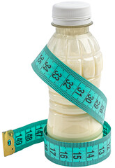 white bottle of yogurt wrapped in blue tape measure in centimeter
