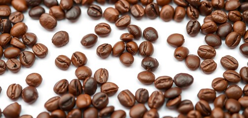 Obraz premium Close-up of roasted coffee beans, isolated on white, coffee beans, dark roast
