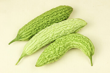 Fresh bitter melon isolated on white background. close up.