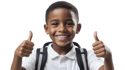 Cheerful African child giving thumbs up on a transparent background, PNG image, PNG file.