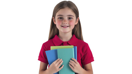 Smiling Girl Holding Colorful Books on a Transparent Background, PNG Image, PNG file