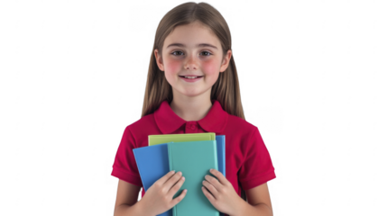 Smiling Girl Holding Colorful Books on a Transparent Background, PNG Image, PNG file