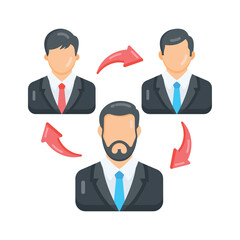 A flat icon showing employee exchange