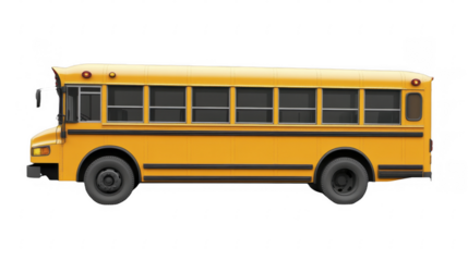Classic Yellow School Bus Side View on a transparent background, PNG image, PNG file.
