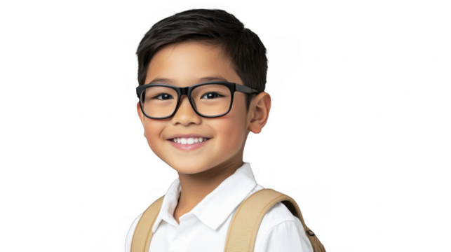 Smiling Asian Boy with Backpack on a transparent background, PNG image, PNG file.
