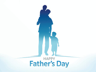 Father’s Day Greeting Card with Blue Gradient Family Silhouette on White Background