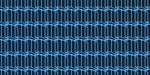 A vibrant abstract pattern of layers of repeating 3D cubes in light blue placed on a dark blue background. The bold geometric design and contrasting colors create a striking modern visual.
