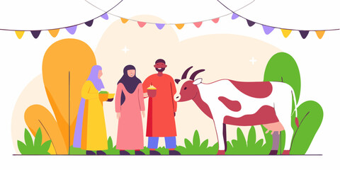 Fototapeta premium Eid al-Fitr Celebration at Mosque with Family in Festive Islamic Setting