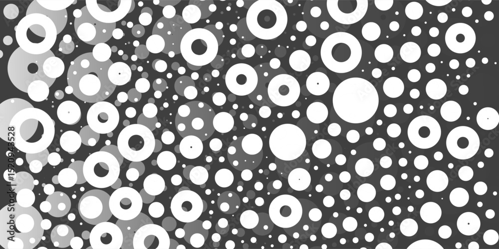 Wall mural a monochromatic abstract pattern of bright white overlapping circles and rings with varying sizes, f