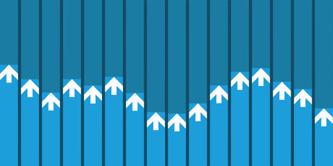 An abstract vector graphic depicting upward trends with a series of blue, vertical bars of varying heights, symbolizing growth, data, or market progression.