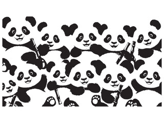 Adorable panda bear illustration seamless pattern in black and white for diverse applications
