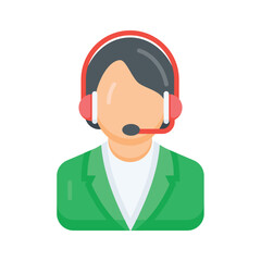 A flat style icon of customer representative with headset