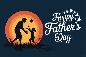  Father and Child Silhouette Playing at Sunset with Warm Glow – Father’s Day Greeting Card Design