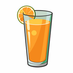glass of orange juice with lemon vector 