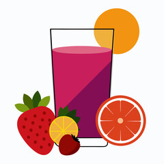 A glass of strawberry juice  vectpr and oramge fruit