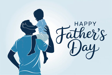 Father’s Day Greeting Card with Blue Gradient Family Silhouette on White Background

