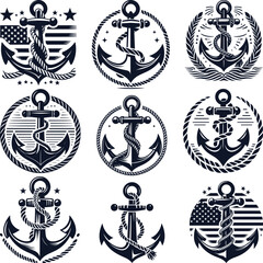 Fototapeta premium Anchor With Rope Silhouette Files Bundle,Anchor Svg Files for Cricut png Silhouette,Anchor Png Svg