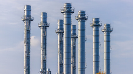 Modern power plant smokestack, Industrial power plant power generation energy facility, Industrial smokestack modern power station.