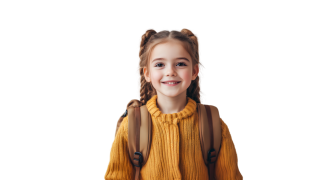 Happy child with backpack ready for school, created with AI, PNG