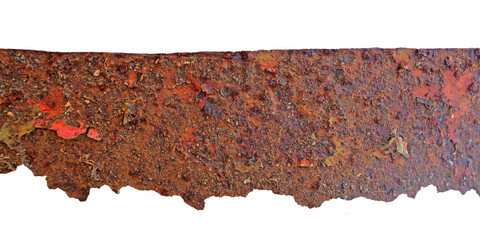 Rusted Grunge Metal Texture with Torn Edges on Transparent Background