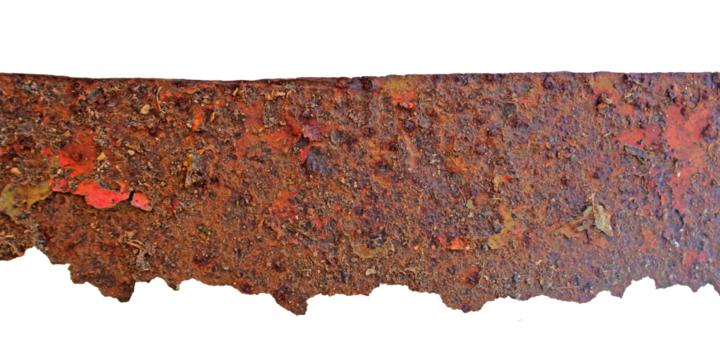 Rusted Grunge Metal Texture with Torn Edges on Transparent Background