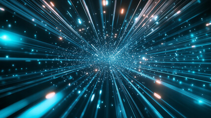 Fototapeta premium Multidimensional light beams refracting, abstract quantum physics visualization of energy and space.