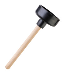 Plunger with wooden handle close-up on a white. Isolated