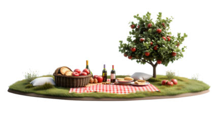 A cozy picnic scene features food and drinks, created with AI, PNG