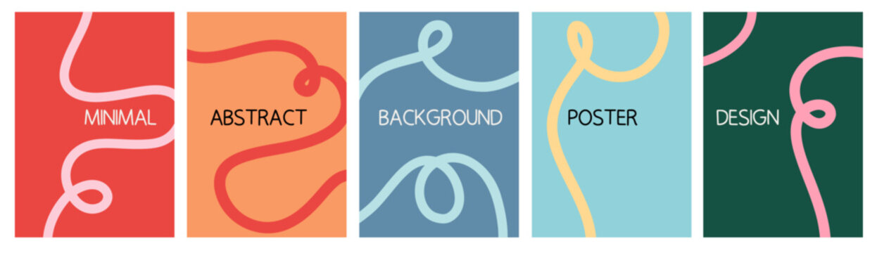 Minimalist Wavy Lines Poster Background Collection. Vibrant Multicolor Modern Abstract Graphic Design Template Set for Ads, Covers, Social Media Graphics, Shop, Discount, Sale and Flyer Decoration	
