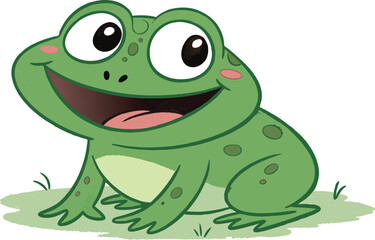 Obraz premium Adobe Illustrator Artwork of Happy Green Frog Face with Wide Smile and Bulging Eyes Cute Cartoon Vector isolated on White Background
