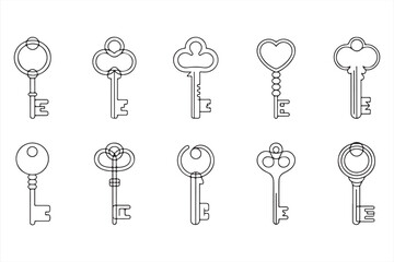 Line Art Icons of House and Entry Keys for Property Access, Home Security, and Real Estate Vector Illustrations
