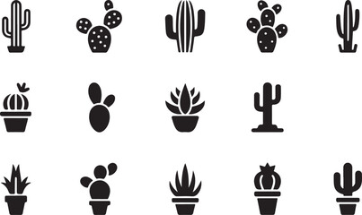 Fototapeta premium Creative potted cactus vector collection clean black plant silhouettes for nature branding and decoration