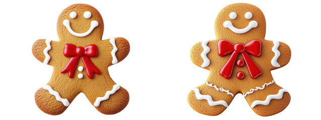 gingerbread man couple with red bow on white background