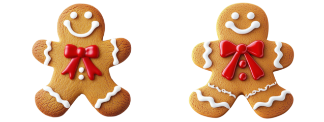gingerbread man couple with red bow on white background