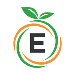  Initial Orange Logo combine with letter E vector template