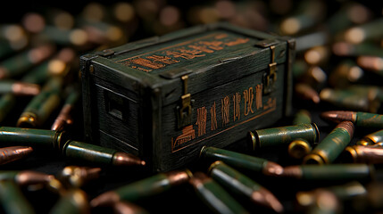 Military Ammo Box Surrounded By Bullets