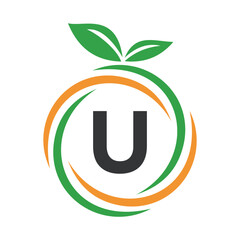  Initial Orange Logo combine with letter U vector template