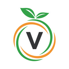  Initial Orange Logo combine with letter V vector template