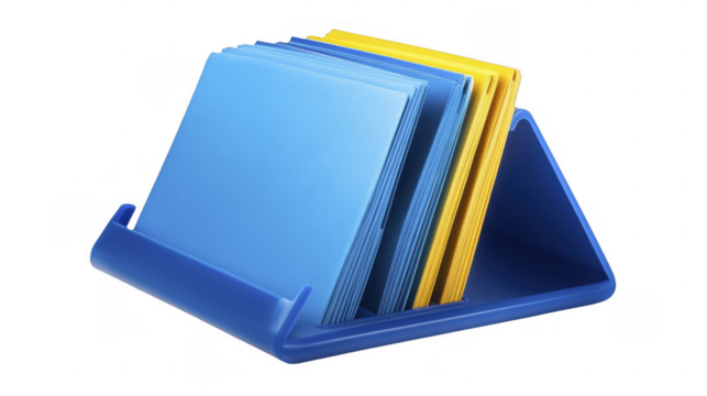 Stack of Colorful Folders in Holder on a transparent background, PNG image, PNG file. - Powered by Adobe
