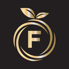  Initial Orange Logo combine with letter F vector template