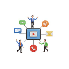 3D Cartoon People Online Communication - Social Media Interaction, Video Chat Multimedia Sharing, Digital Connectivity Networking, Transparent PNG