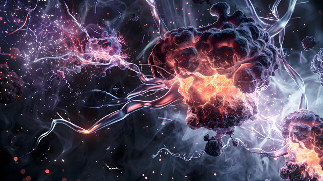Dark 3D illustration of cancer cells