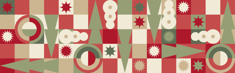 Geometric seamless pattern with winter blue patterns, Christmas trees in Scandinavian style. New Year's fashionable color pattern for textiles and wallpaper, gift design trend.