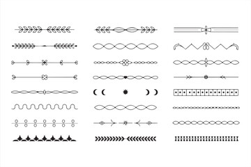 Elegant Leaf and Floral Line Dividers – Outline Vector Border Pack with Botanical, Heart, and Ornamental Details for Stationery and Invitations