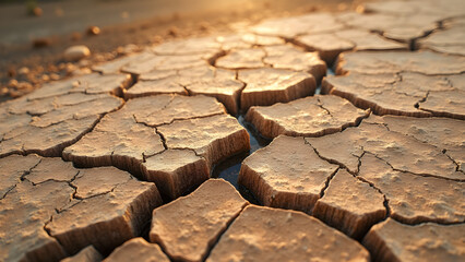 dry riverbed cracked earth. ultra realistic landscape photography. drought effects on soil. nature's beauty in desolation.