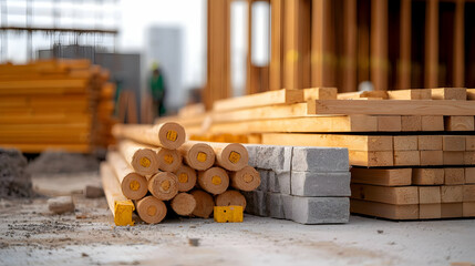 Construction Site Materials Stacked On-site