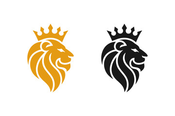 Lion head with crown logo design vector template