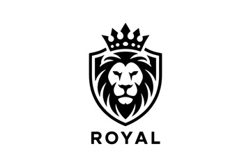 Lion logo design royal crown heraldic emblem vector © Apon