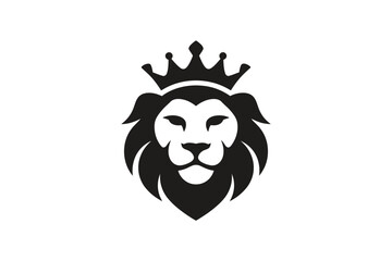 Lion head logo design with crown vector graphic art
