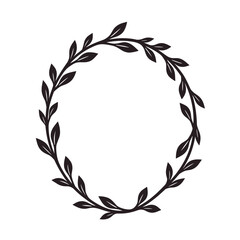 Elegant oval frame with leaves. Ornate floral wreath for remembrance cards and funeral stationery. This stylish frame is perfect for memorial designs and funeral announcements